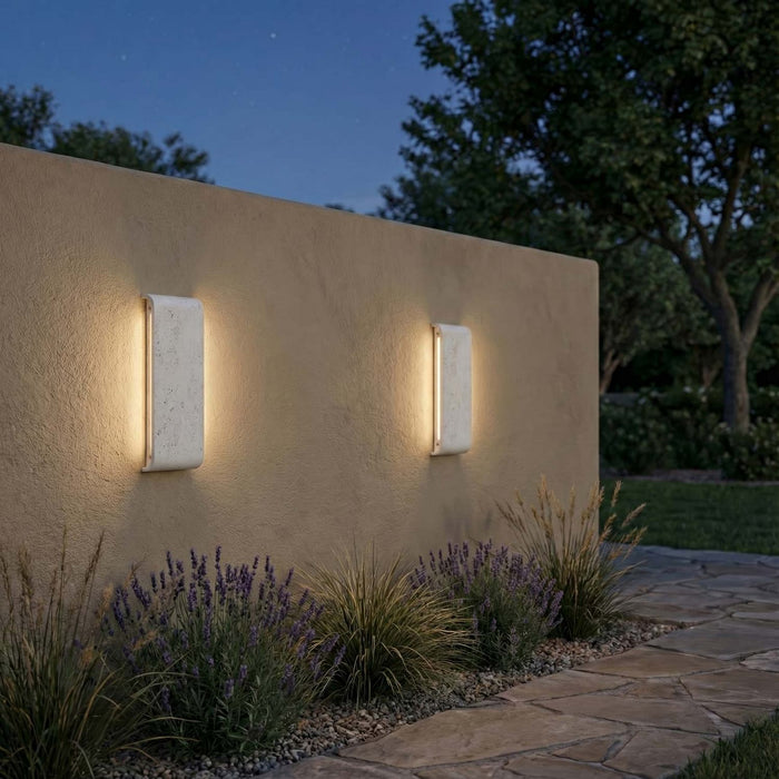 Golden - 7280-OWL16 WT - LED Outdoor Wall Mount - Stela - White Travertine
