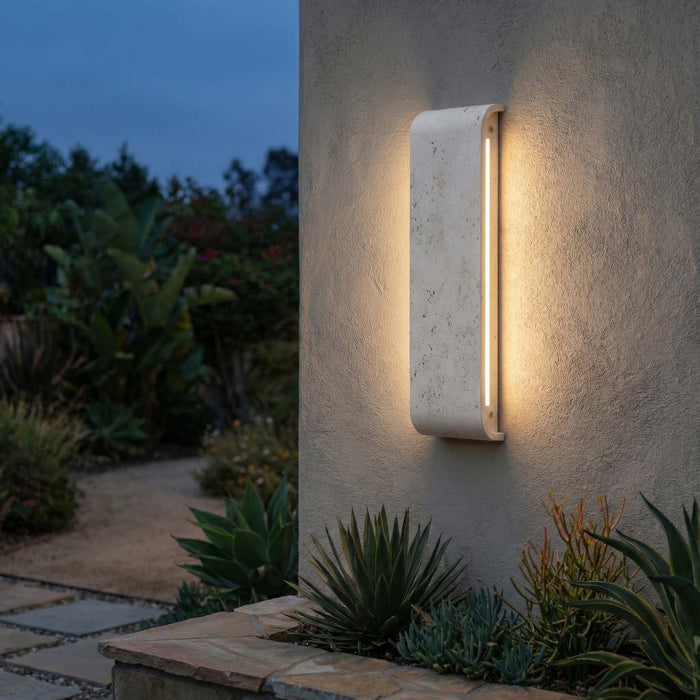 Golden - 7280-OWL24 WT - LED Outdoor Wall Mount - Stela - White Travertine