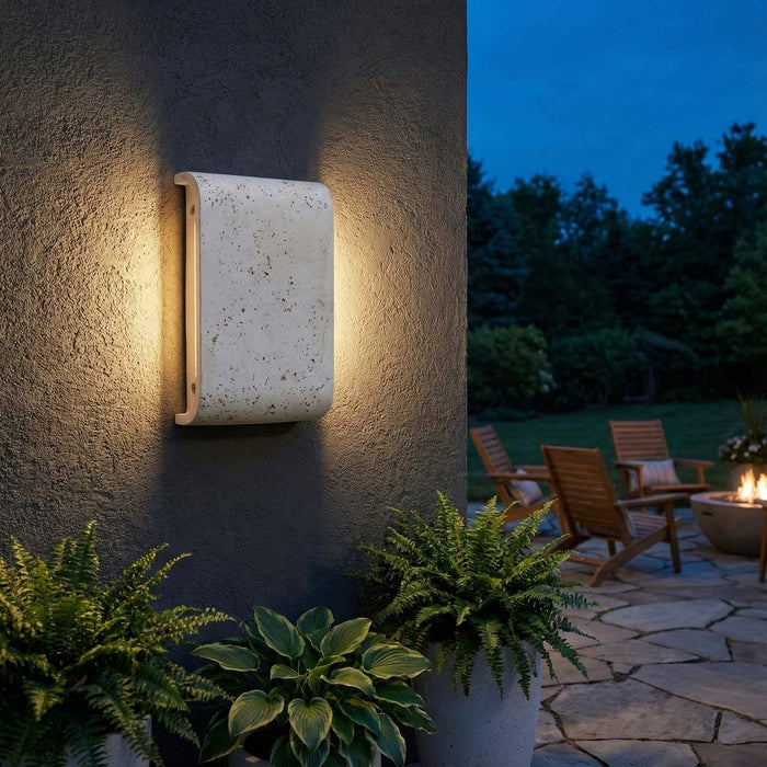 Golden - 7280-OWL9 WT - LED Outdoor Wall Mount - Stela - White Travertine