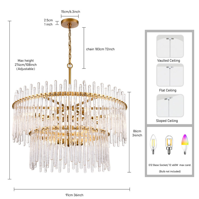 Arabela Lighting - 85100-12 - 12 Light Pendant - Icicles - Satin Brass
