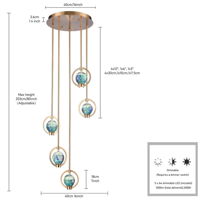 Arabela Lighting - 85400-5 - LED Pendant - Utopia - Lacquered Gold