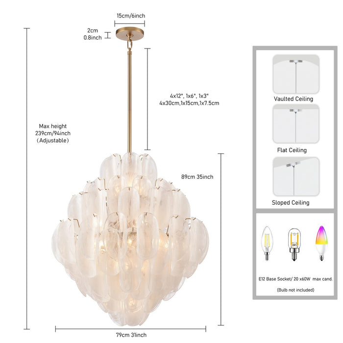 Arabela Lighting - 85414-20 - 20 Light Pendant - Chateau - Satin Brass
