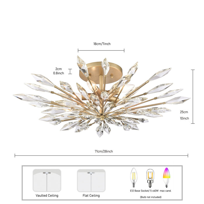 Arabela Lighting - 85425-5 - Five Light Semi Flush Mount - Crystal Fusion - Peruvian Gold