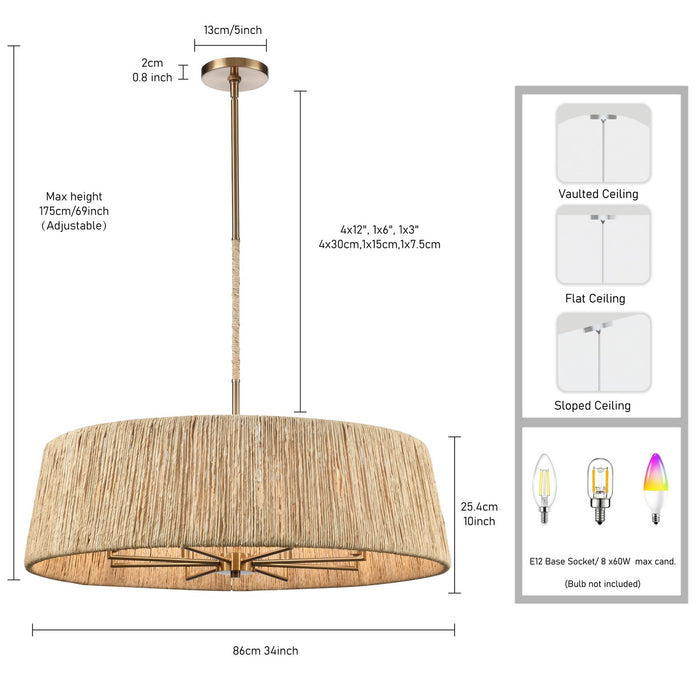 Arabela Lighting - 85435-8 - Eight Light Pendant - Cabana - Lacquered Gold