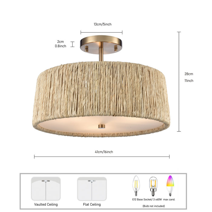 Arabela Lighting - 85437-3 - Three Light Semi Flush Mount - Cabana - Lacquered Gold