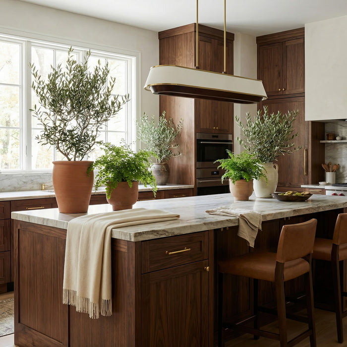 Varaluz - 520N06SBW - Six Light Linear Pendant - Desert Flyer - Satin Brass/Medium Walnut