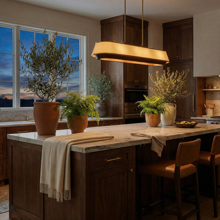 Varaluz - 520N06SBW - Six Light Linear Pendant - Desert Flyer - Satin Brass/Medium Walnut