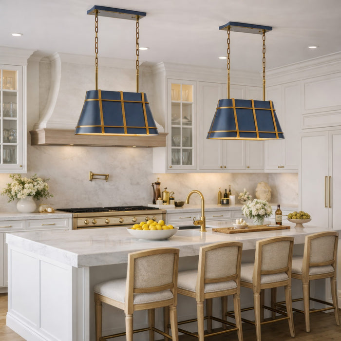 Varaluz - 536N03FBBRZ - Three Light Linear Pendant - Brasserie - French Blue/Heritage Bronze