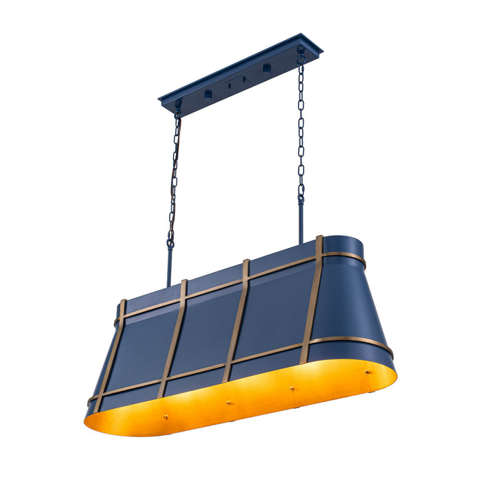 Varaluz - 536N04FBBRZ - Four Light Linear Pendant - Brasserie - French Blue/Heritage Bronze