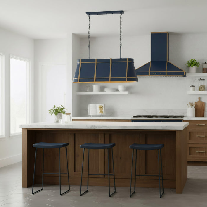 Varaluz - 536N04FBBRZ - Four Light Linear Pendant - Brasserie - French Blue/Heritage Bronze