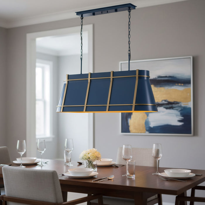 Varaluz - 536N04FBBRZ - Four Light Linear Pendant - Brasserie - French Blue/Heritage Bronze