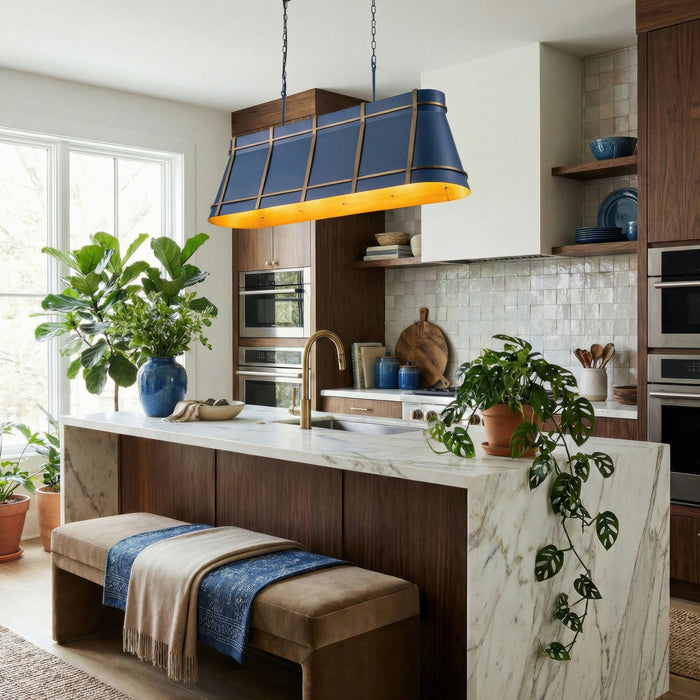 Varaluz - 536N05FBBRZ - Five Light Linear Pendant - Brasserie - French Blue/Heritage Bronze