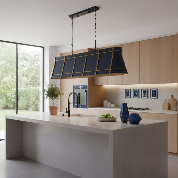 Varaluz - 536N06FBBRZ - Six Light Linear Pendant - Brasserie - French Blue/Heritage Bronze