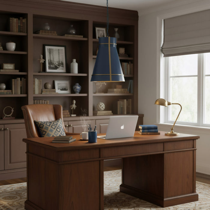 Varaluz - 536P01FBBRZ - One Light Pendant - Brasserie - French Blue/Heritage Bronze