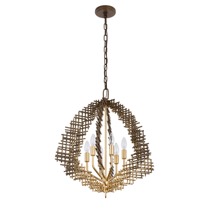 Varaluz - 559P06DBFG - Six Light Pendant - Construct - Dark Bronze / French Gold