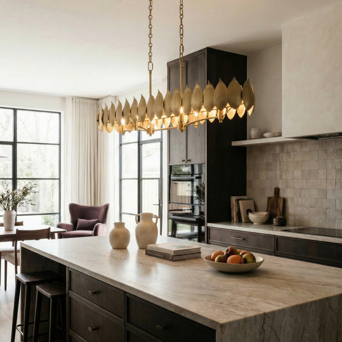 Varaluz - 560N06BK - Six Light Pendant - Petal Reign - Brass Kisser