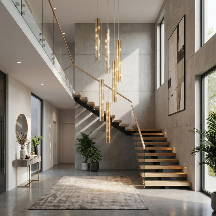 Varaluz - AC1072SG - Five Light Pendant - Chroman Empire - Satin Gold