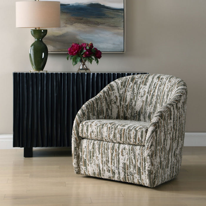 Uttermost - 53118 - Swivel Chair - Mari - Green, Caramel, And Ivory