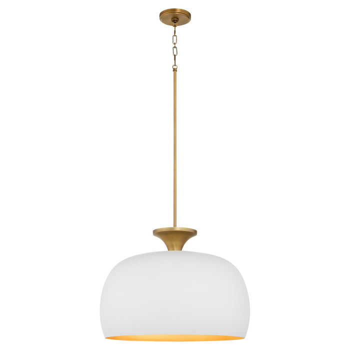 Quorum - 897-22-0847 - Three Light Pendant - Stupa - Studio White|Brushed Brass