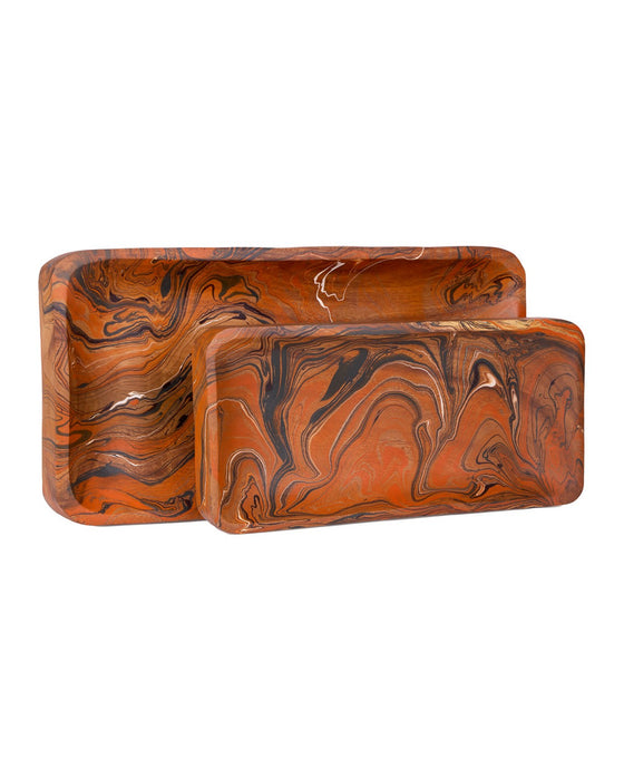Currey and Company - 1200-1115 - Tray Set of 2 - Divine - Marbleized Orange & White