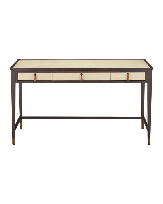 Currey and Company - 3000-0344 - Writing Desk - Evie - Ivory / Dark Walnut / Brass