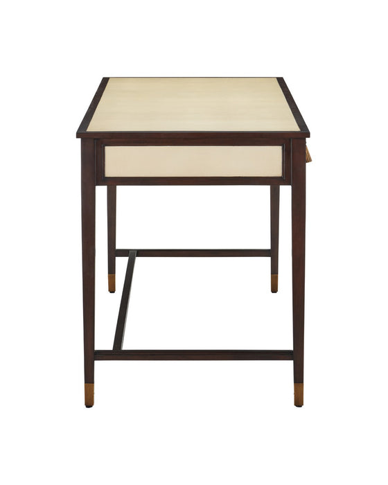 Currey and Company - 3000-0344 - Writing Desk - Evie - Ivory / Dark Walnut / Brass