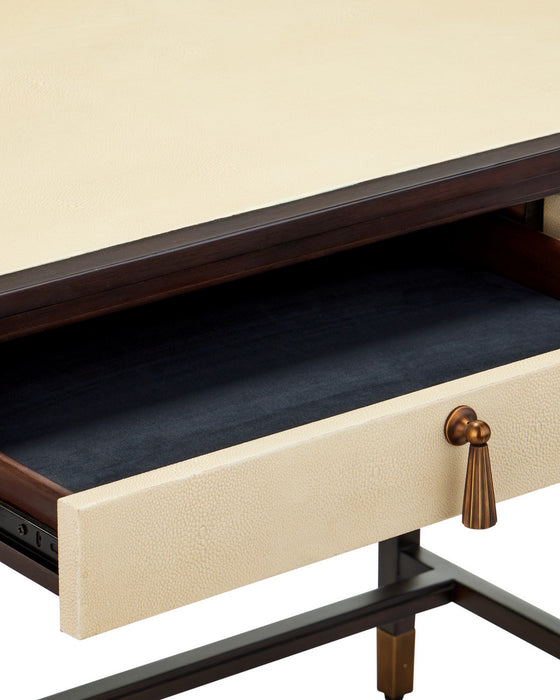 Currey and Company - 3000-0344 - Writing Desk - Evie - Ivory / Dark Walnut / Brass