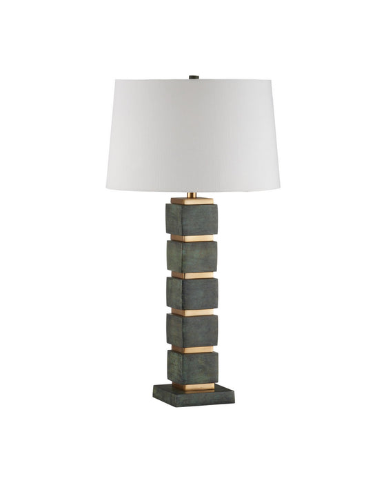 Currey and Company - 6000-1097 - One Light Table Lamp - Tetra - Verdigris / Antique Brass