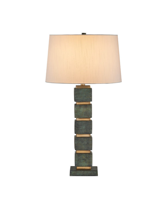 Currey and Company - 6000-1097 - One Light Table Lamp - Tetra - Verdigris / Antique Brass