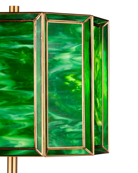 Currey and Company - 8000-0190 - Two Light Floor Lamp - Daze - Green / Antique Brass