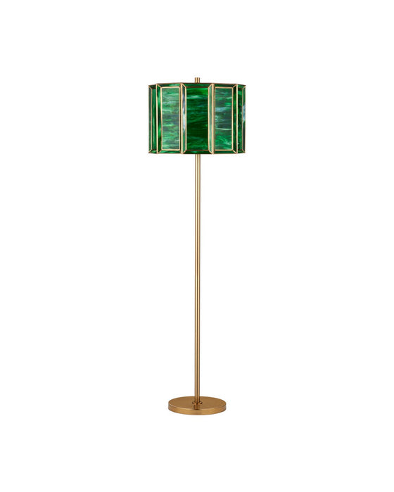 Currey and Company - 8000-0190 - Two Light Floor Lamp - Daze - Green / Antique Brass