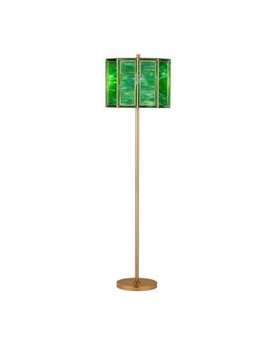 Currey and Company - 8000-0190 - Two Light Floor Lamp - Daze - Green / Antique Brass