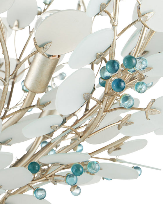 Currey and Company - 9000-1426 - Six Light Chandelier - Winterberry - Frosted / Blue / Contemporary Silver Leaf