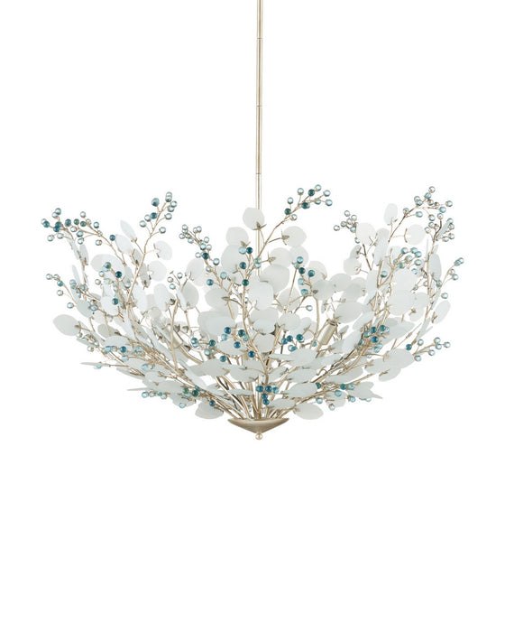 Currey and Company - 9000-1426 - Six Light Chandelier - Winterberry - Frosted / Blue / Contemporary Silver Leaf
