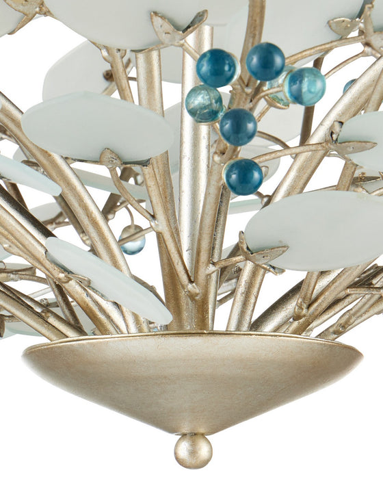 Currey and Company - 9000-1426 - Six Light Chandelier - Winterberry - Frosted / Blue / Contemporary Silver Leaf