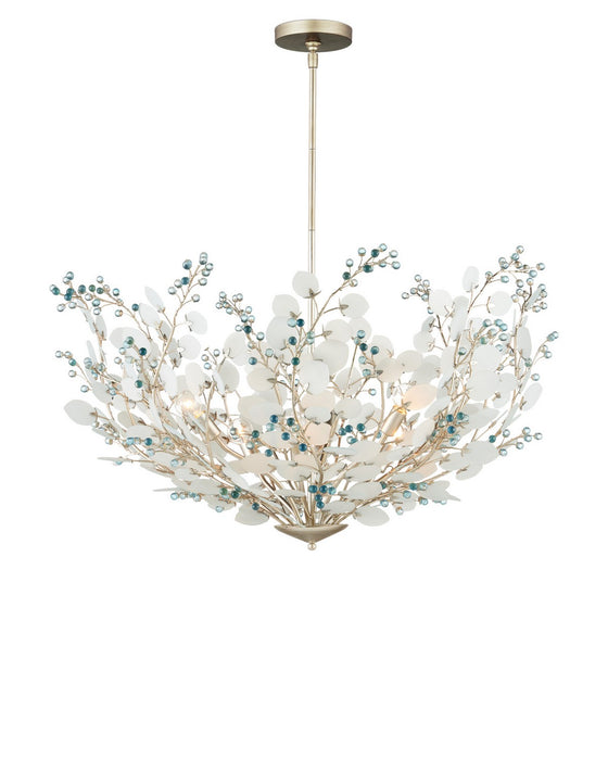Currey and Company - 9000-1426 - Six Light Chandelier - Winterberry - Frosted / Blue / Contemporary Silver Leaf