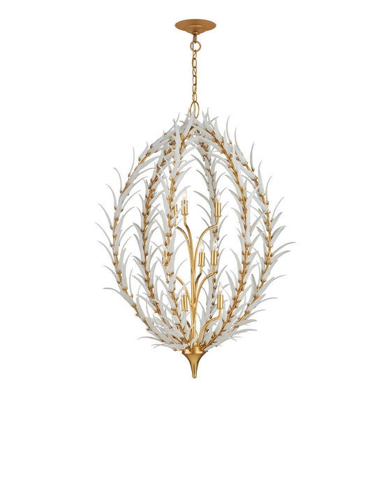 Currey and Company - 9000-1438 - Nine Light Chandelier - Leda - Antique Gold Leaf / Antique Gold / White