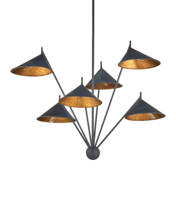Currey and Company - 9000-1441 - Six Light Chandelier - Serpa - French Black / Gold Leaf
