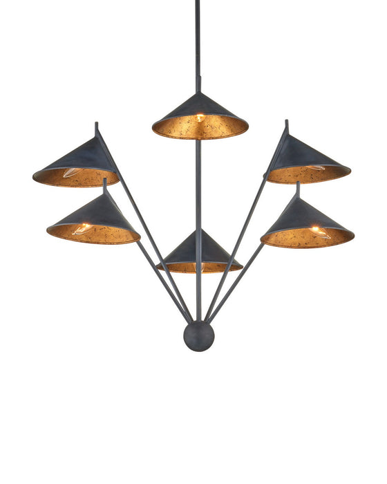 Currey and Company - 9000-1441 - Six Light Chandelier - Serpa - French Black / Gold Leaf