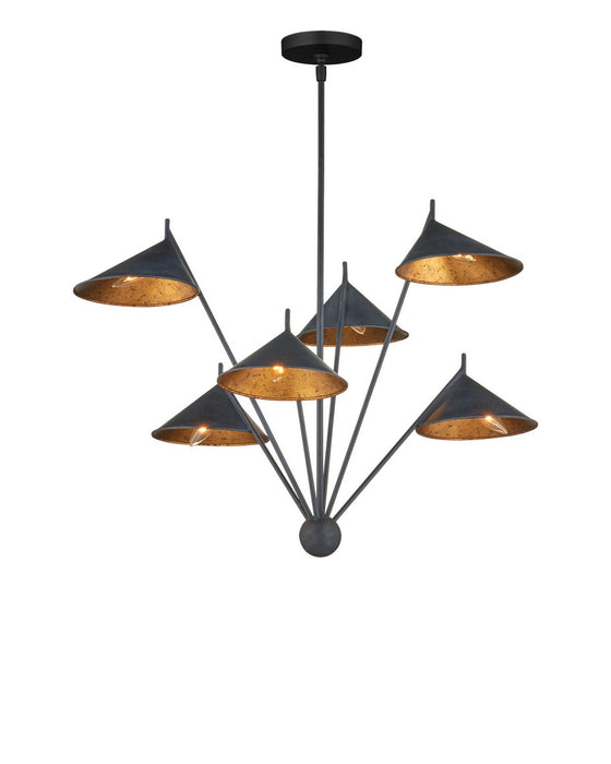 Currey and Company - 9000-1441 - Six Light Chandelier - Serpa - French Black / Gold Leaf