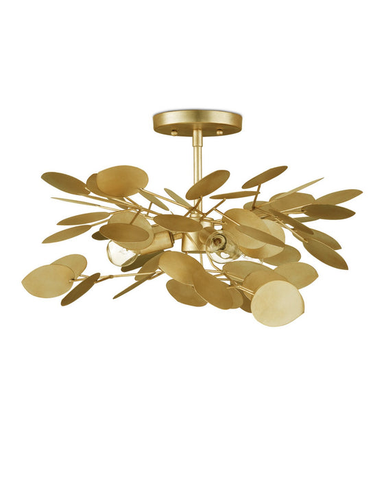 Currey and Company - 9000-1449 - Three Light Semi-Flush Mount - Lunaria - Contemporary Gold Leaf