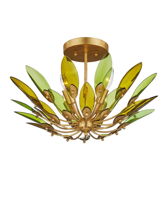 Currey and Company - 9000-1450 - Four Light Semi-Flush Mount - Selavy - Green / Contemporary Gold Leaf / Contemporary Gold