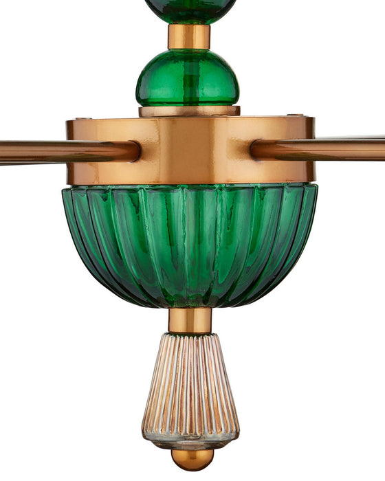 Currey and Company - 9000-1453 - Six Light Chandelier - Grasmere - Green / Aged Gold / Gold Luster