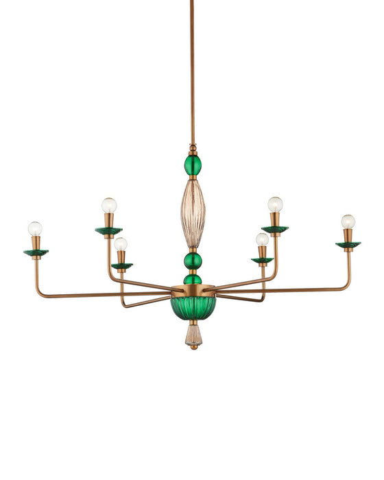 Currey and Company - 9000-1453 - Six Light Chandelier - Grasmere - Green / Aged Gold / Gold Luster