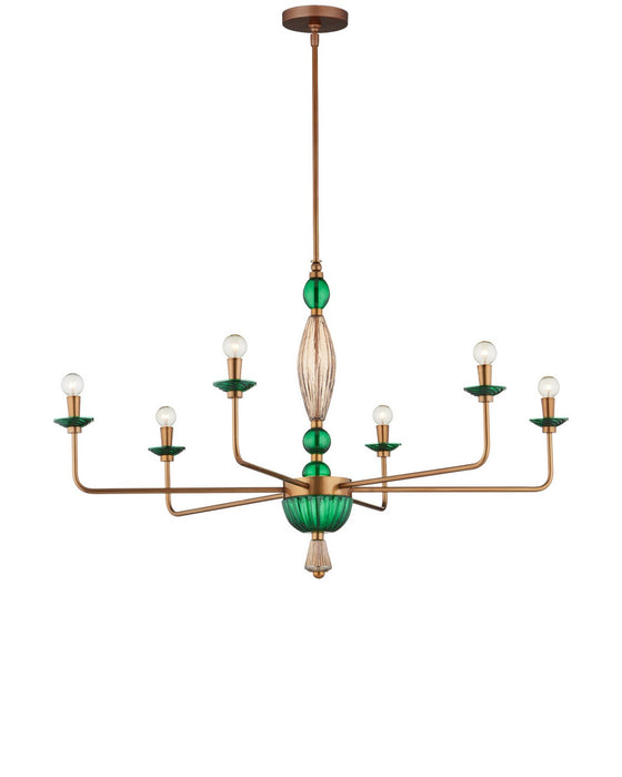 Currey and Company - 9000-1453 - Six Light Chandelier - Grasmere - Green / Aged Gold / Gold Luster