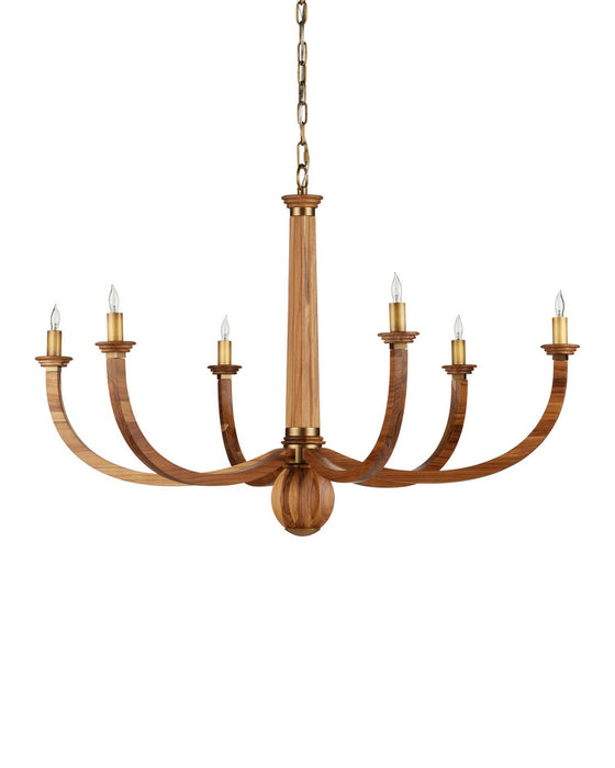 Currey and Company - 9000-1463 - Six Light Chandelier - Woodcroft - Natural / Antique Brass