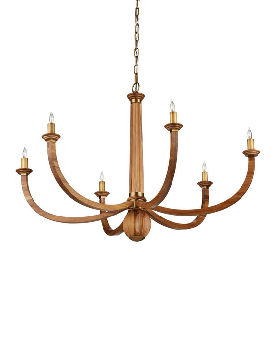 Currey and Company - 9000-1463 - Six Light Chandelier - Woodcroft - Natural / Antique Brass
