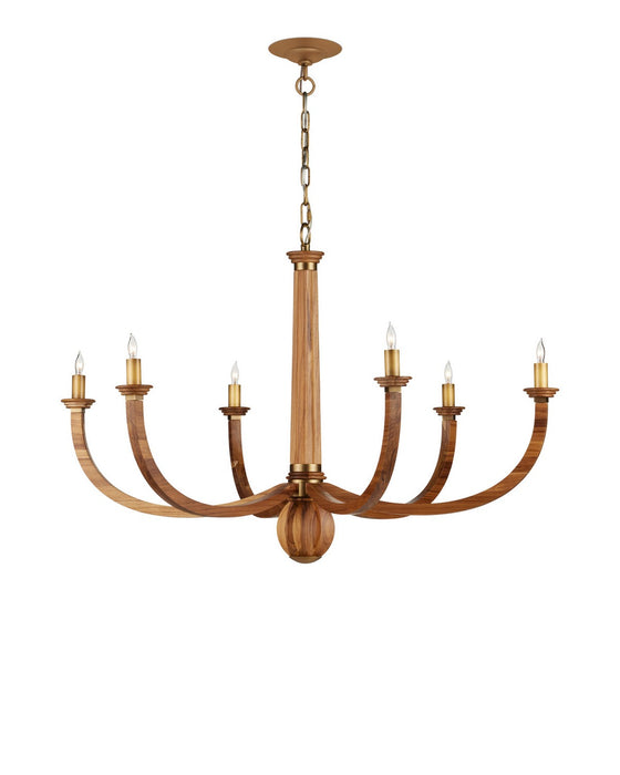 Currey and Company - 9000-1463 - Six Light Chandelier - Woodcroft - Natural / Antique Brass