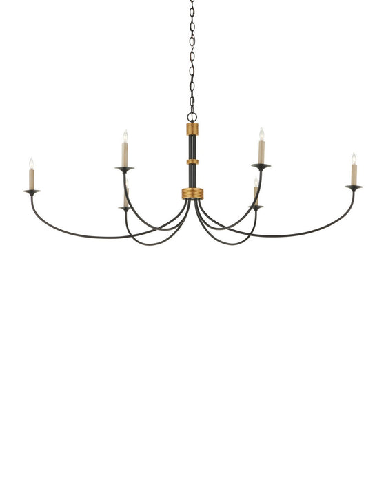 Currey and Company - 9000-1481 - Six Light Chandelier - Lawton - Satin Black / Contemporary Gold Leaf