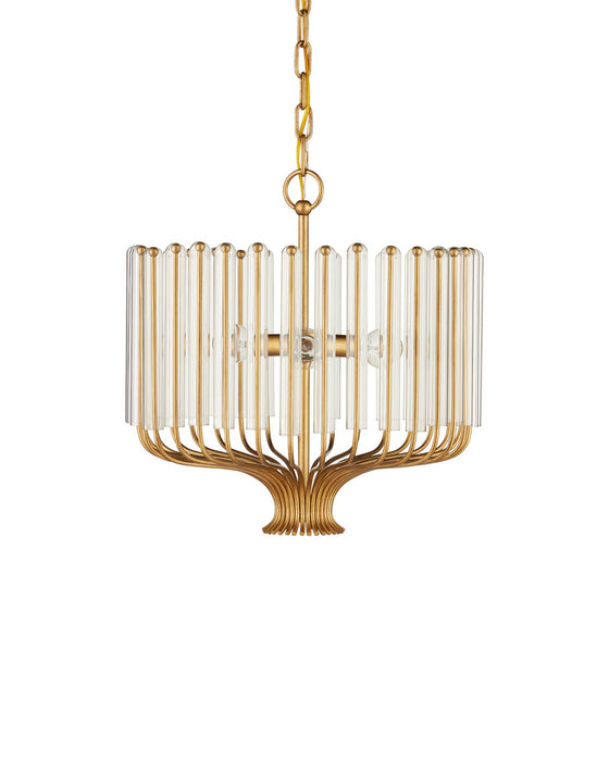 Currey and Company - 9000-1484 - Three Light Chandelier - Faraday - Brushed Brass / Clear